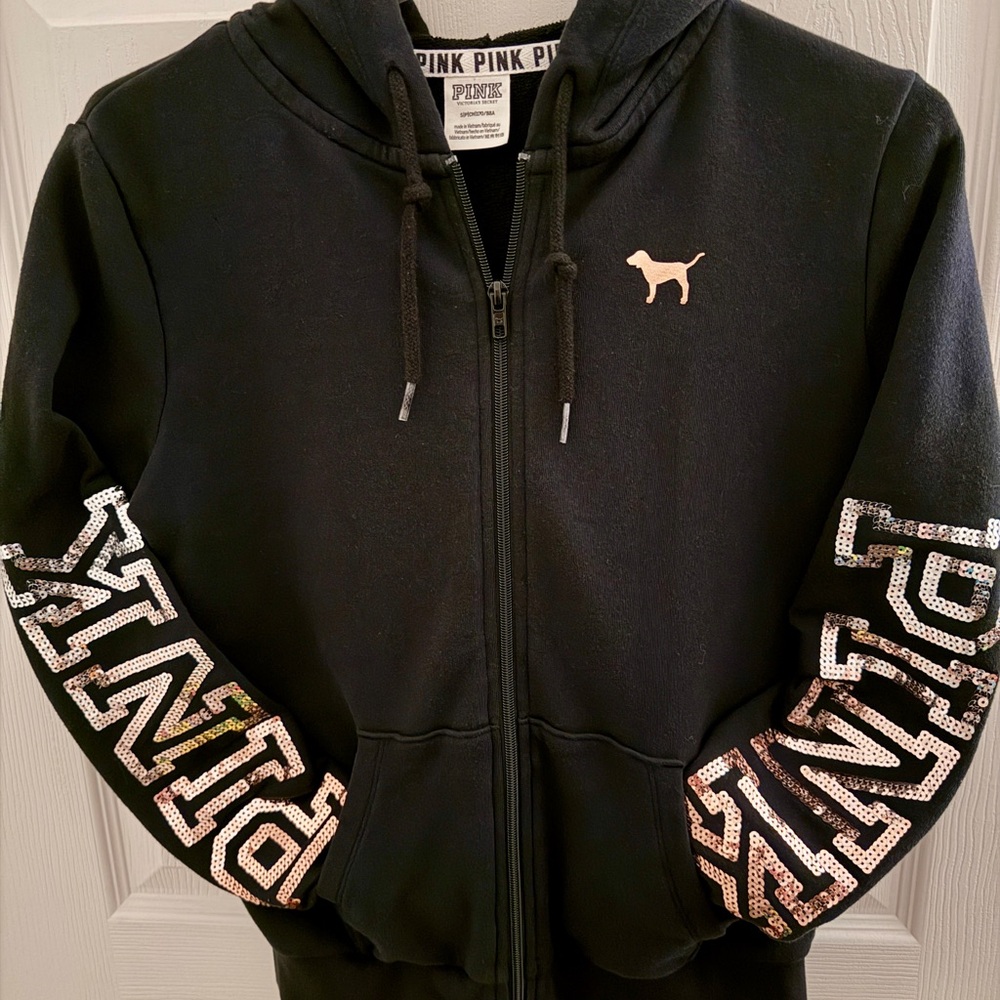 Rare Victoria’s Secret PINK Rose Gold Bling Full Zip Hoodie Size Small